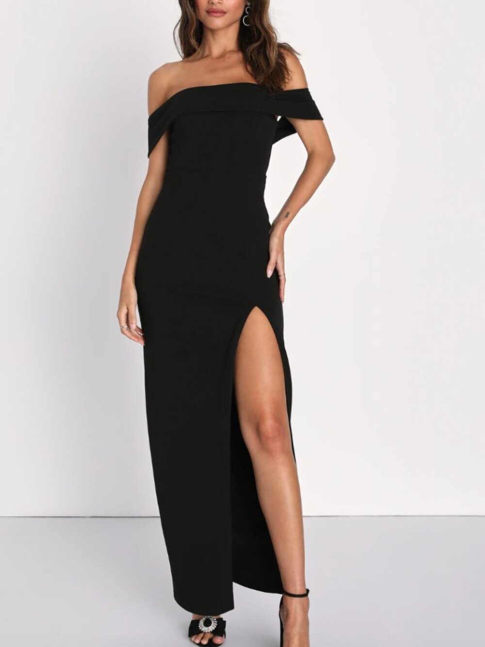 Lulus Black Off-the-Shoulder Maxi Dress